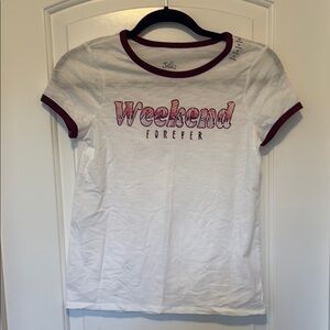 Justice White Tee with Maroon Trim